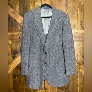 VINTAGE Pendleton 100% Virgin Wool Gray & Blue Herringbone Sport Coat Size 44L